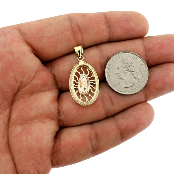 10K Real Gold Rope Chain and Virgin Mary Pendant Set - Picture 3 of 11